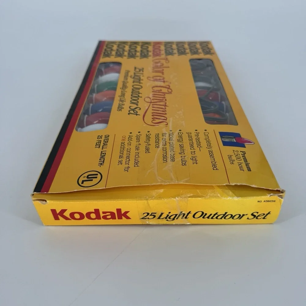 Vintage‎ Kodak Christmas Lights 25ft Outdoor Set Multi-Color Bulbs USED WORKS